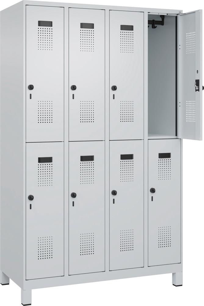 C+P Doppelst. Spind EvoloPLUS mit Füßen B1200xT50-0xH1950mm 4x2 Abt. (8 Fä-cher) RAL7035/7035