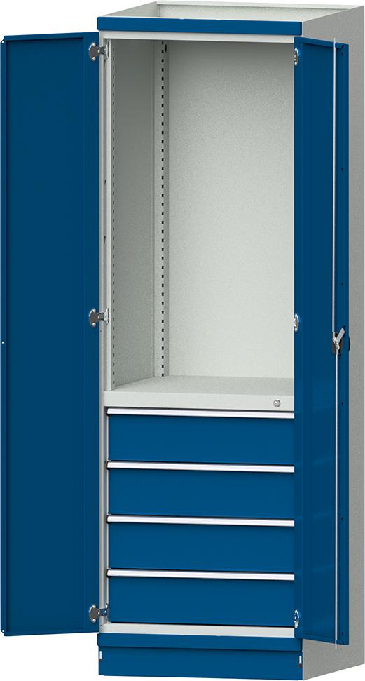 Modulschrank Modell 2409 B715xT720xH2200mm RAL 7035/5010 mit Türen 4 Schubladen Modulschrank Modell 2409 B715xT720xH2200mm RAL 7035/5010 mit Türen 4 Schubladen