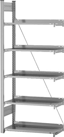 Anbauregal zerlegt HZA 17307 EX, 5 Böden 1750x300x750mm verzinkt