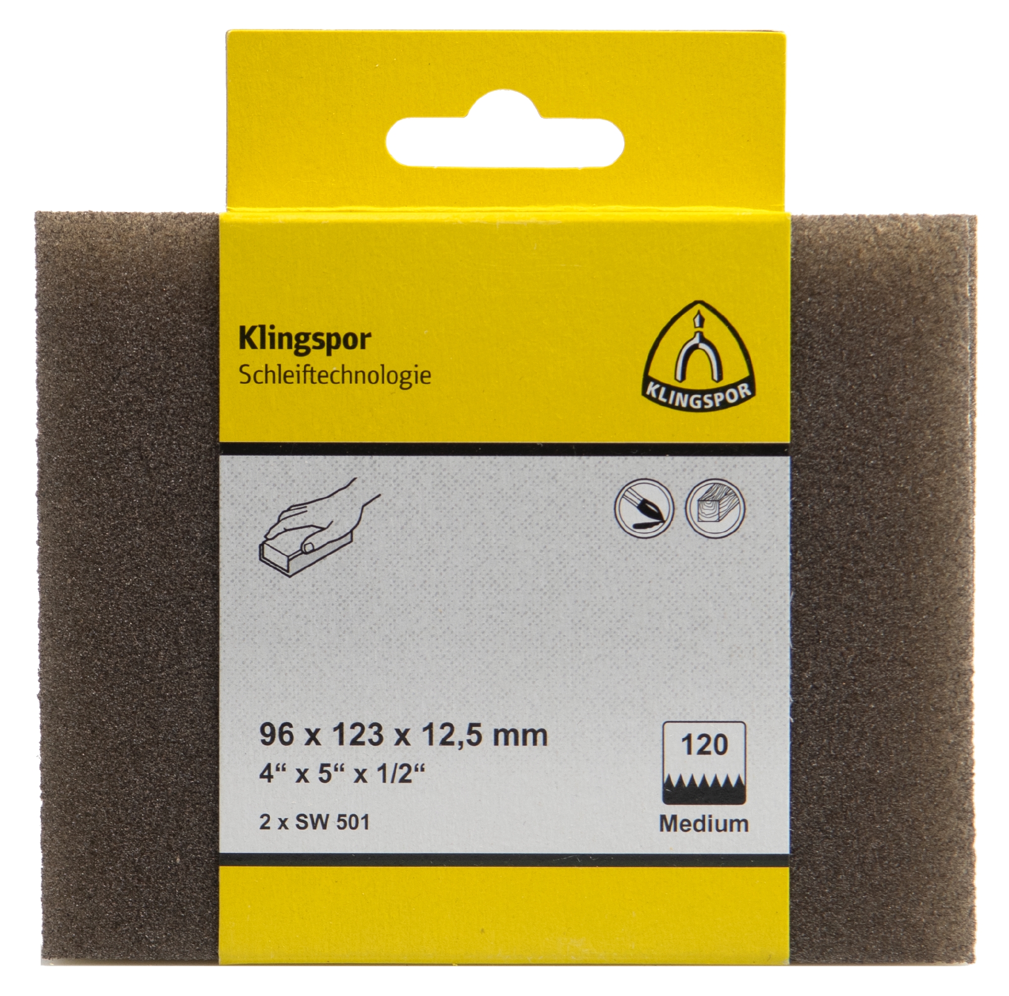 SW 501 Schleifschwämme, Korund Korn 120 96 x 123 x 12,5 mm, SB-verpackt im Reiter