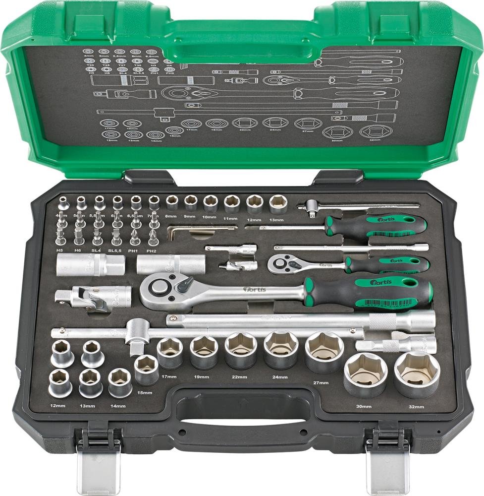 Steckschlüssel-Garnitur 1/4"+1/2" 55-teilig FORTIS