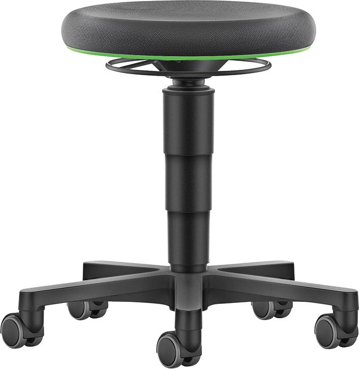 BIMOS Allround Hocker mitRollen grüner Farbring Sitzhöhe 450-650mm Supertec-Polster ø 400mm