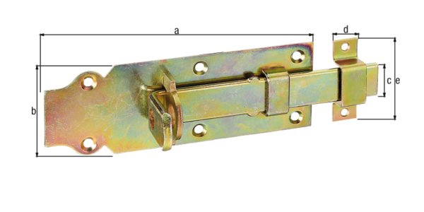 Schlossriegel,m.flachem Griff,gerade,m.Schlaufe,gelb verzinkt,Platte LxB160x56mm