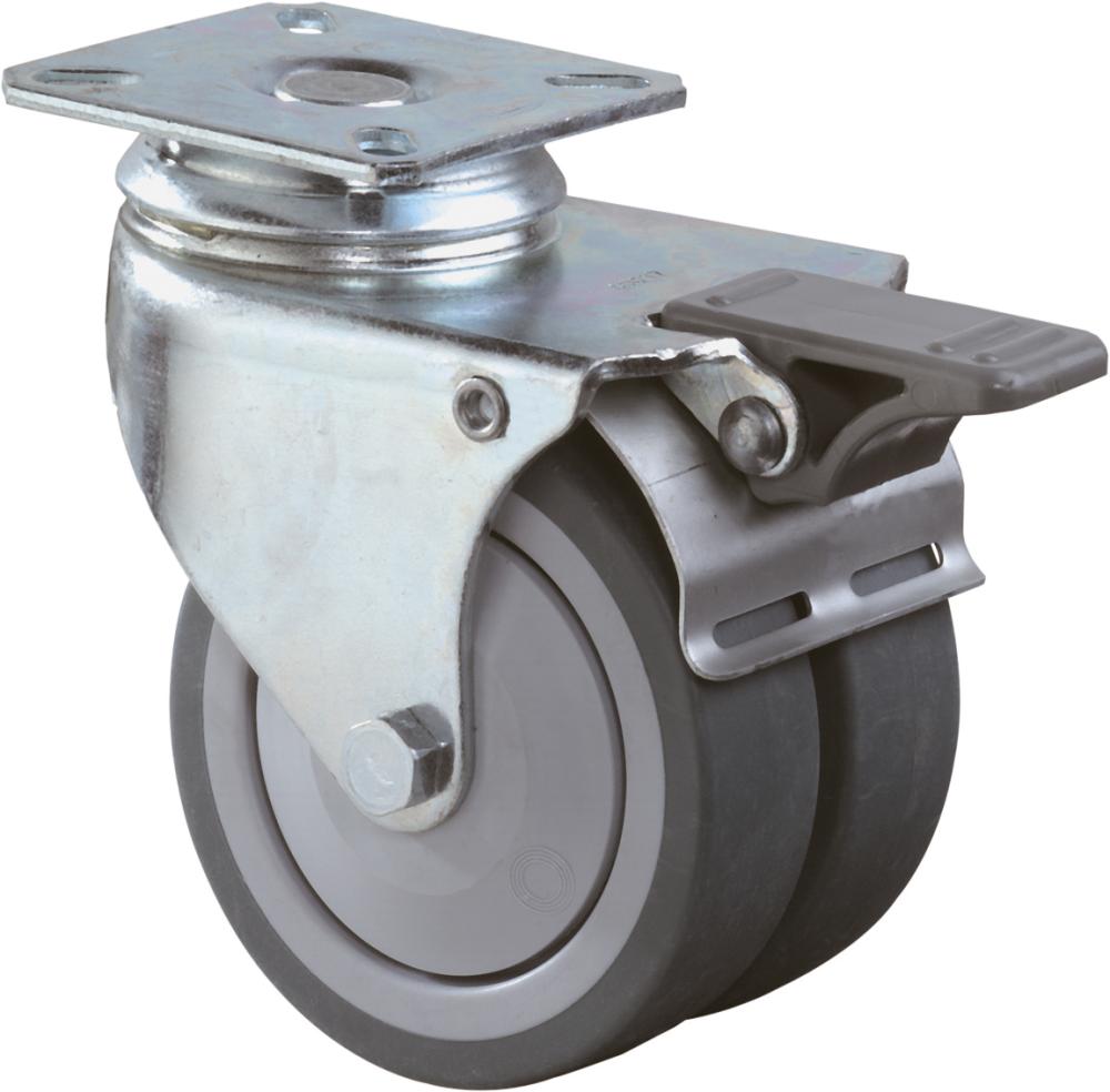 Doppellenkrolle 50mm B120Platte,Gummirad,KL,Fest. B120.A85.050 BS ROLLEN